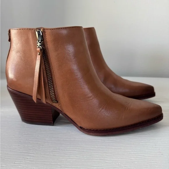 Sam Edelman Walden Whiskey Ankle Boots with Chunky Heel and Smooth Leather - Picture 4 of 5